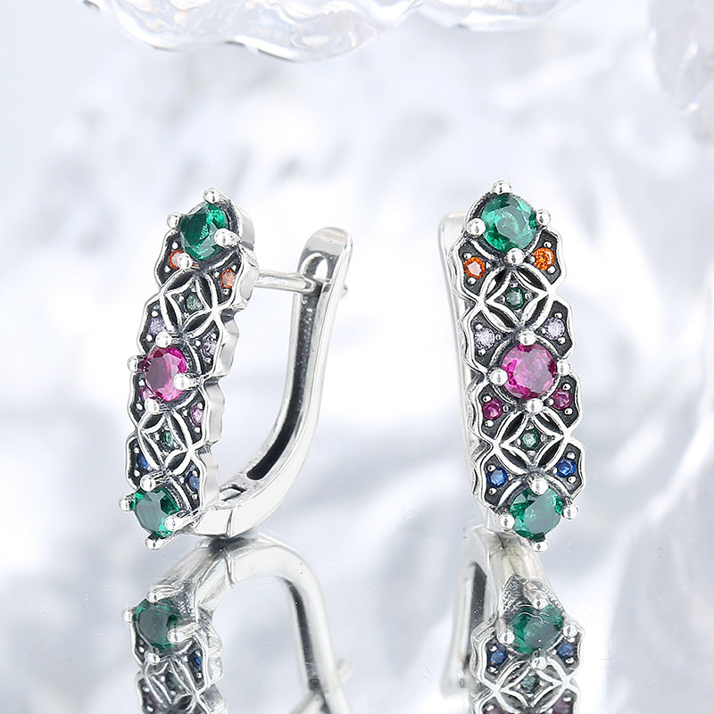 S925 Sterling Silver Vintage Trend Colorful Zircon Earrings