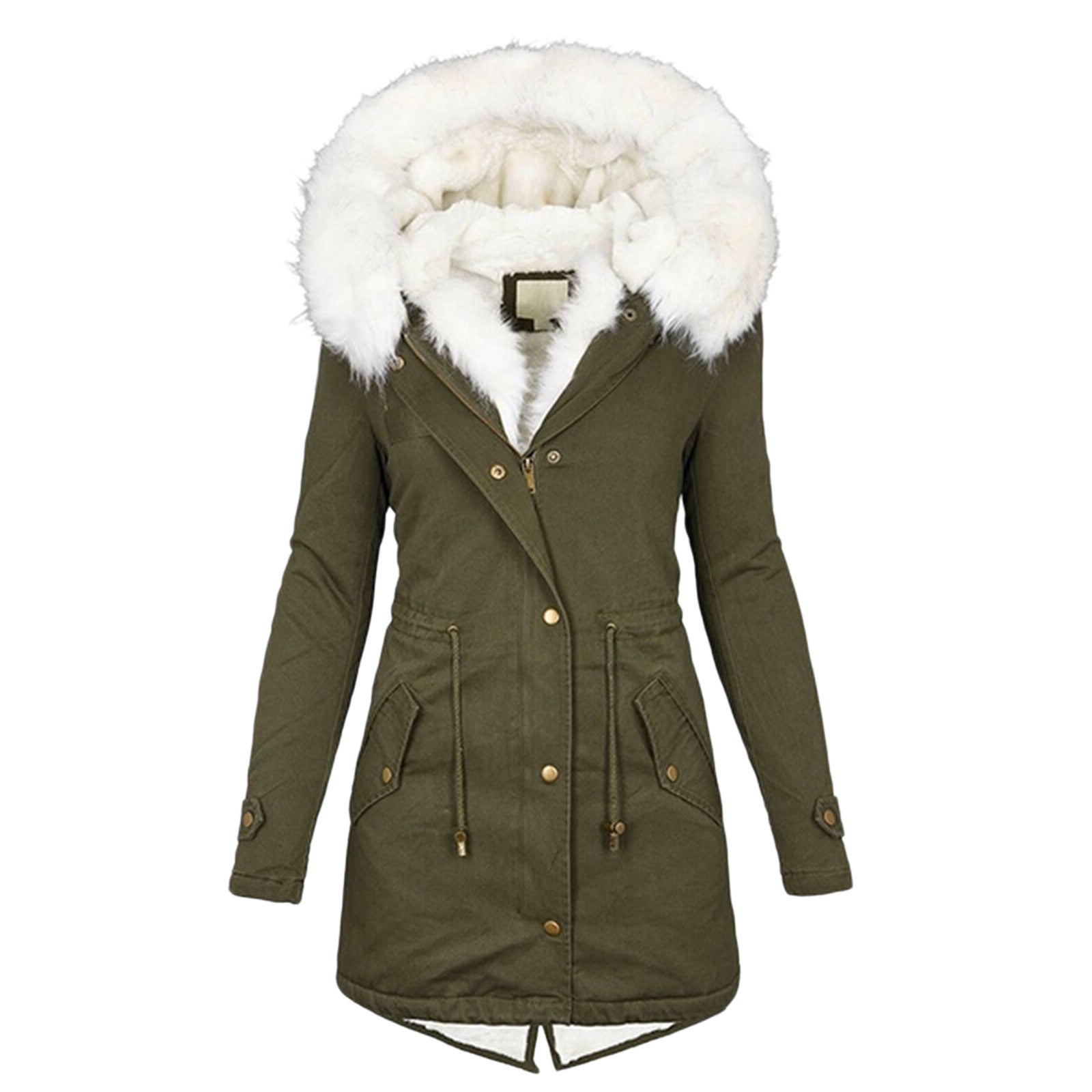 Abrigo de invierno cálido con capucha largo medio y forro polar-Mid-length hooded winter warm plus fleece coat