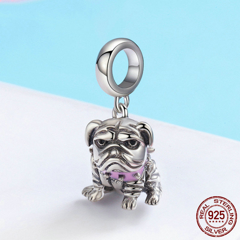 Cuentas de plata de ley 925 DIY lindo perro Bulldog Inglés-925 Sterling Silver Bracelet DIY Cute English Bulldog Dog