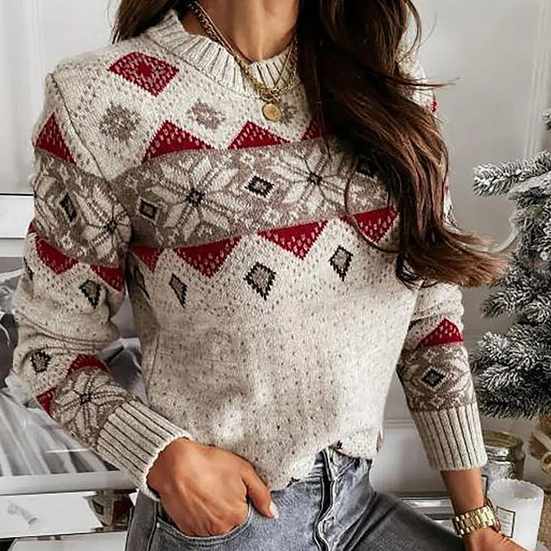Suéter de color de contraste de rombos geométricos cálido-Geometric Rhombus Contrast Color Sweater Warm