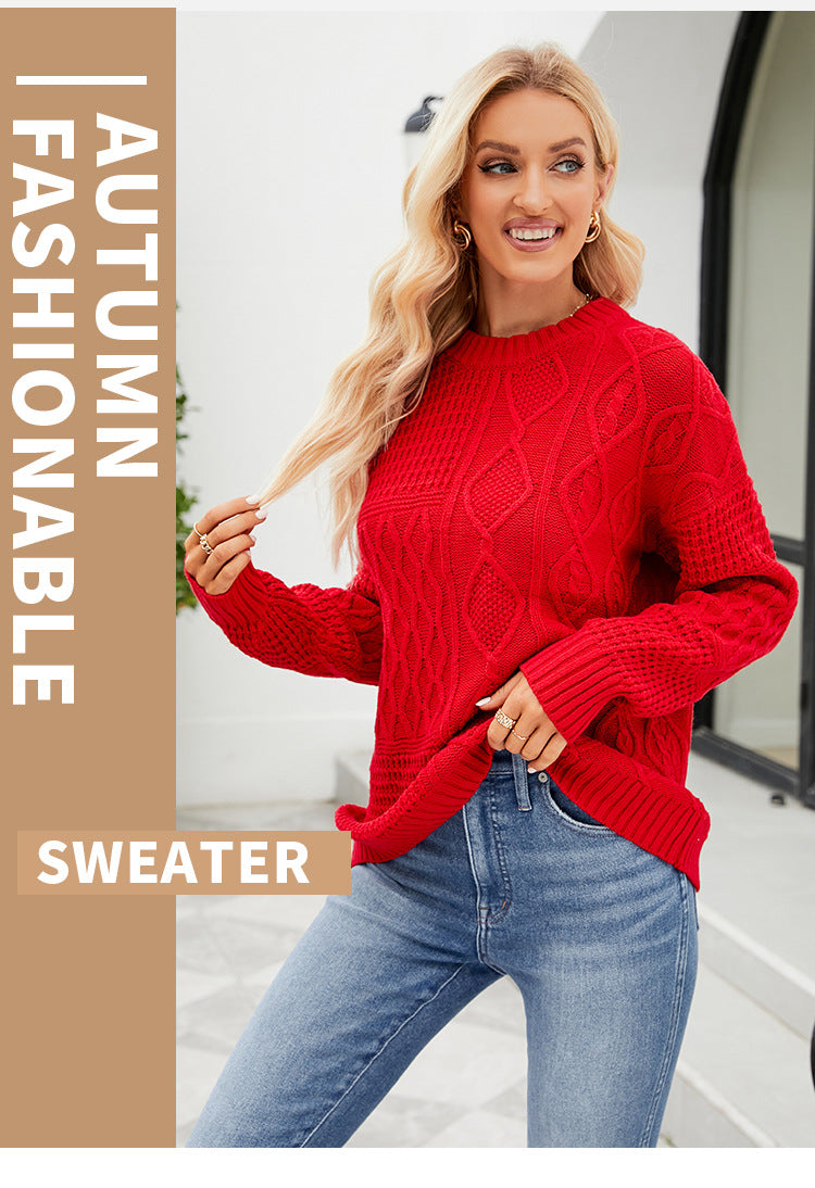 Suéter casual con cuello redondo y color liso-Twist Casual Solid Color Round Neck Sweater