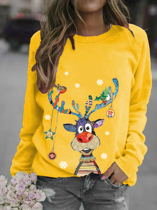 Sudadera navideña de manga larga con cuello redondo para mujer-Women's Christmas Long Sleeve Crew Neck Sweatshirt