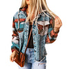 Chaqueta con capucha y costuras de mezclilla- Denim Stitching Hooded Jacket Multi-color Printed Frayed Hem Jacket