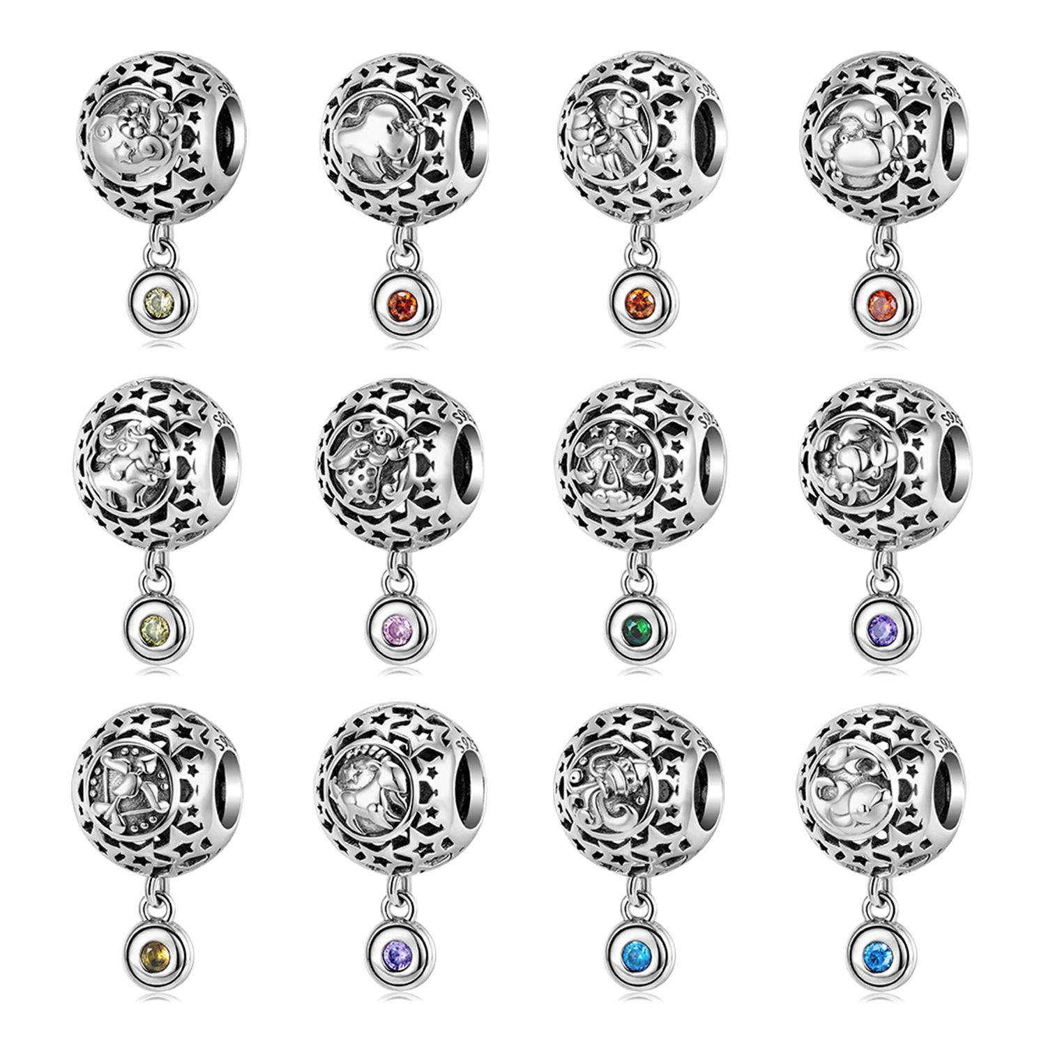 Twelve Constellations Beading Suitable For Pan Family Bracelet Necklace Diy Accessories 925 Silver Beads