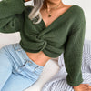 Jersey de punto anudado de manga larga para mujer-Women's Long-sleeved Knotted Knitted Sweater