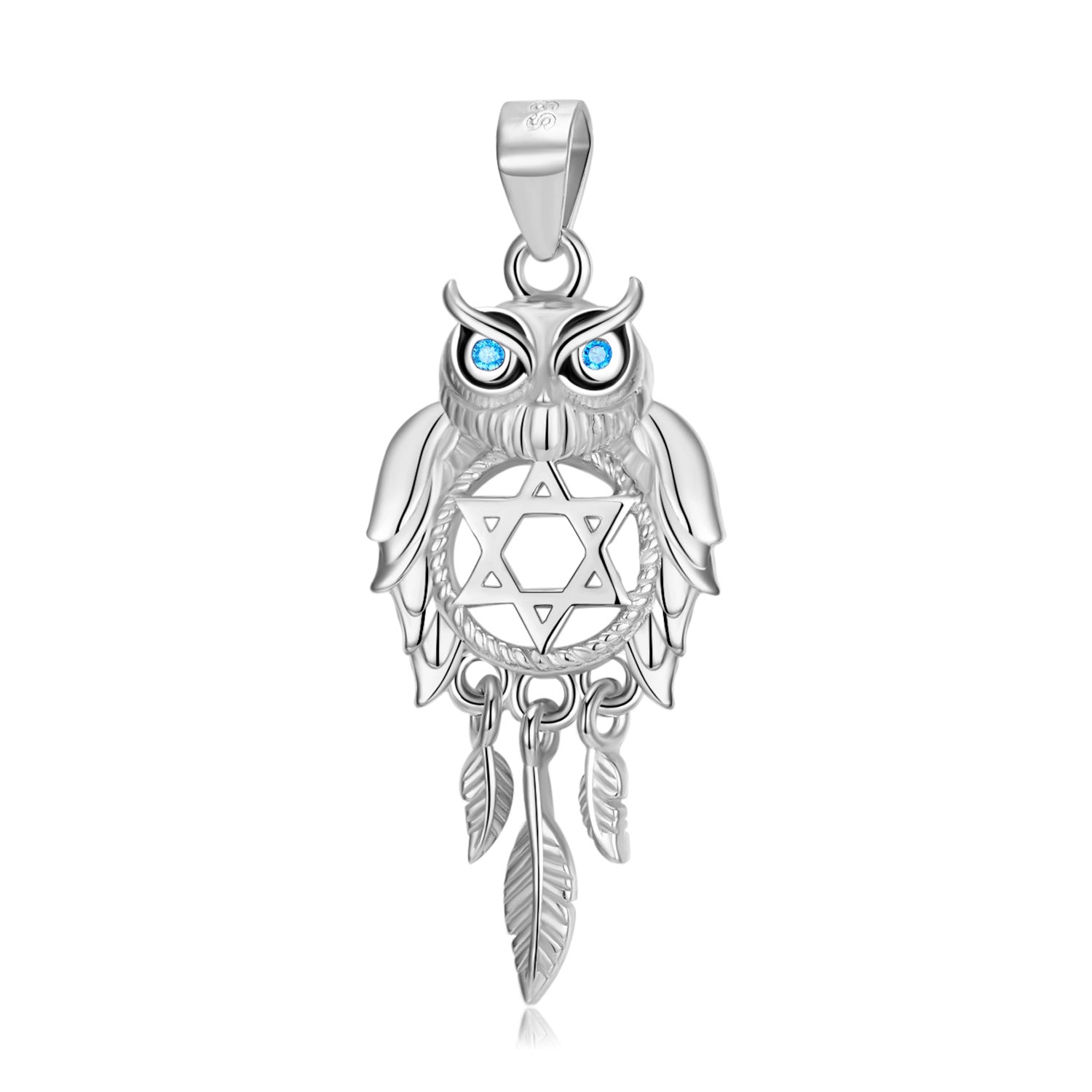 S925 Sterling Silver Owl Dream Catcher Necklace Hollow Out Zirconium In Sweater Chain