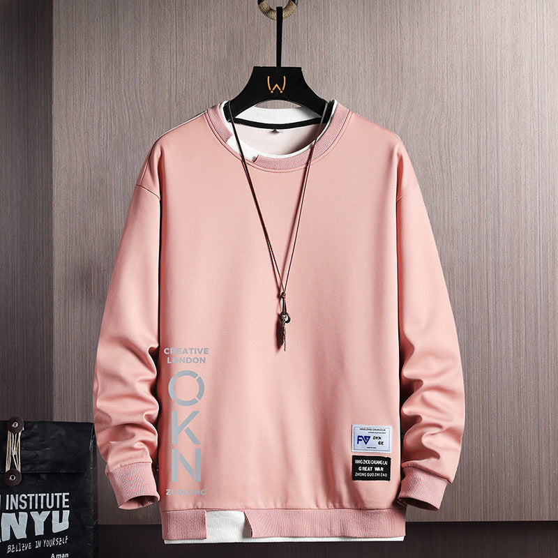 Mens Casual Sweatshirts Hoodie Fake Two Pieces Letter Print