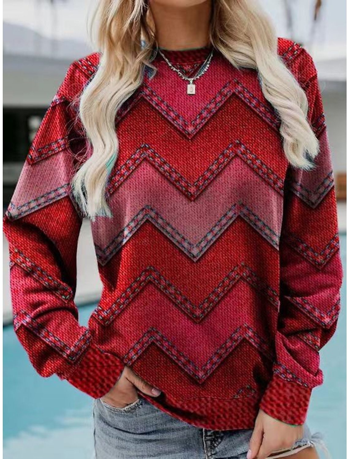 Suéter casual de manga larga con cuello redondo y estilo retro callejero-Retro Street Casual Round Neck Long Sleeve Sweater