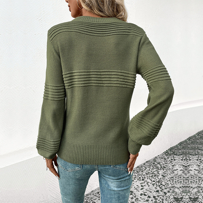 Jersey de manga larga de color liso para mujer-Knitwear Women's Solid Color Long Sleeve Sweater
