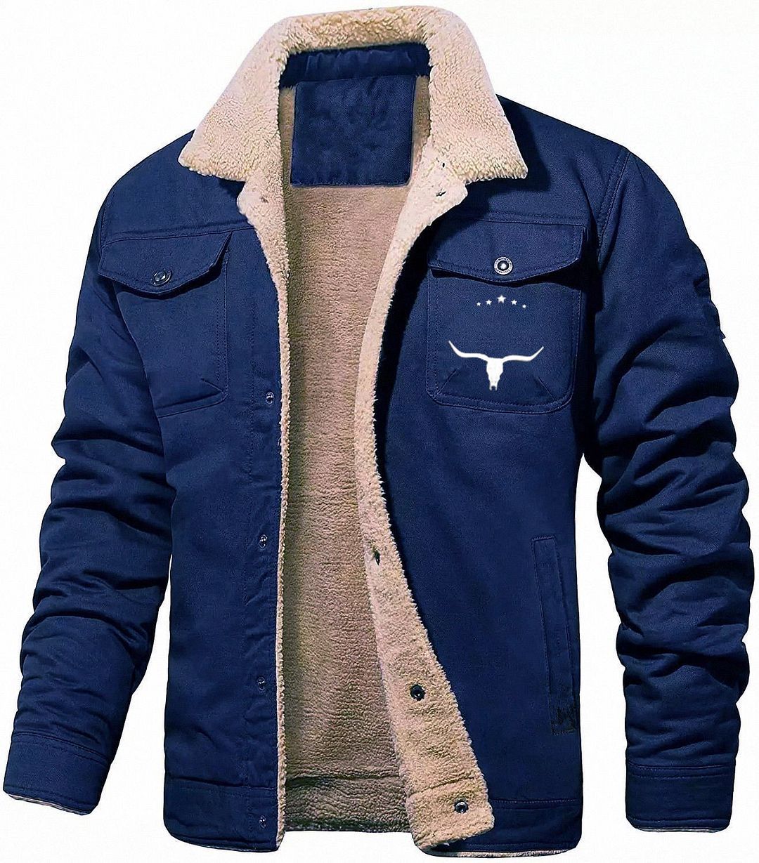 Men's Fleece-lined Cotton Casual Jacket Winter Lapel  Warm Outerwear