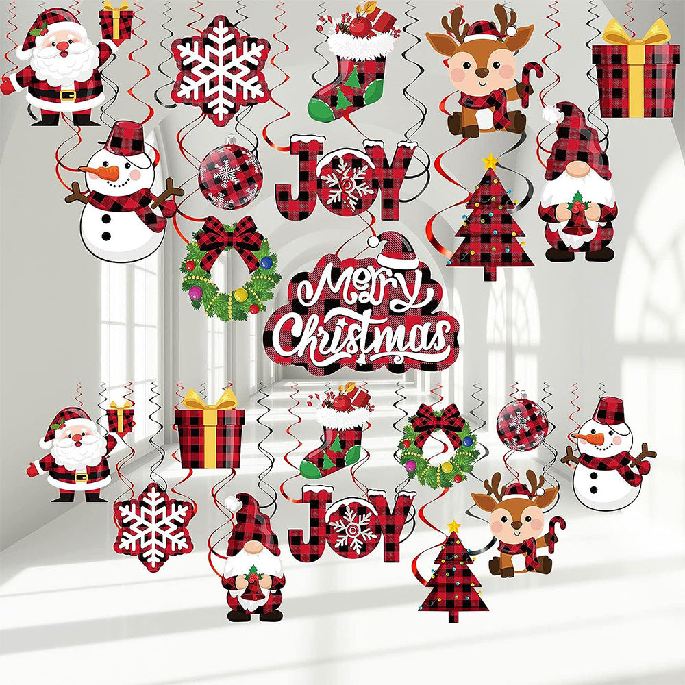 30 piezas de decoración de remolinos colgantes con letrero de copo de nieve de alce de Papá Noel-30 Pieces Santa Claus Elk Snowflake Sign Hanging Swirls Decoration
