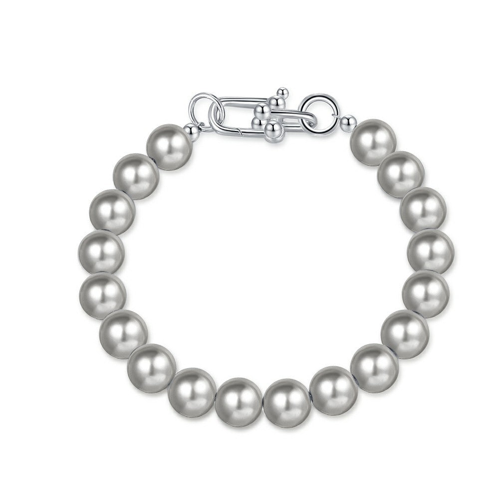 Graceful Personality Light Gray Pearl Horseshoe Bracelet For Women