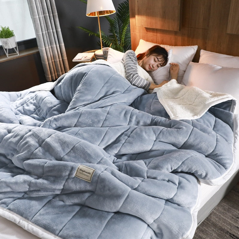 Mantas gruesas y cálidas de invierno, edredón súper suave para el hogar-Fleece Blankets And Throws Thick Warm Winter Blankets Home Super Soft Duvet Luxury Solid Blankets On Twin Bedding
