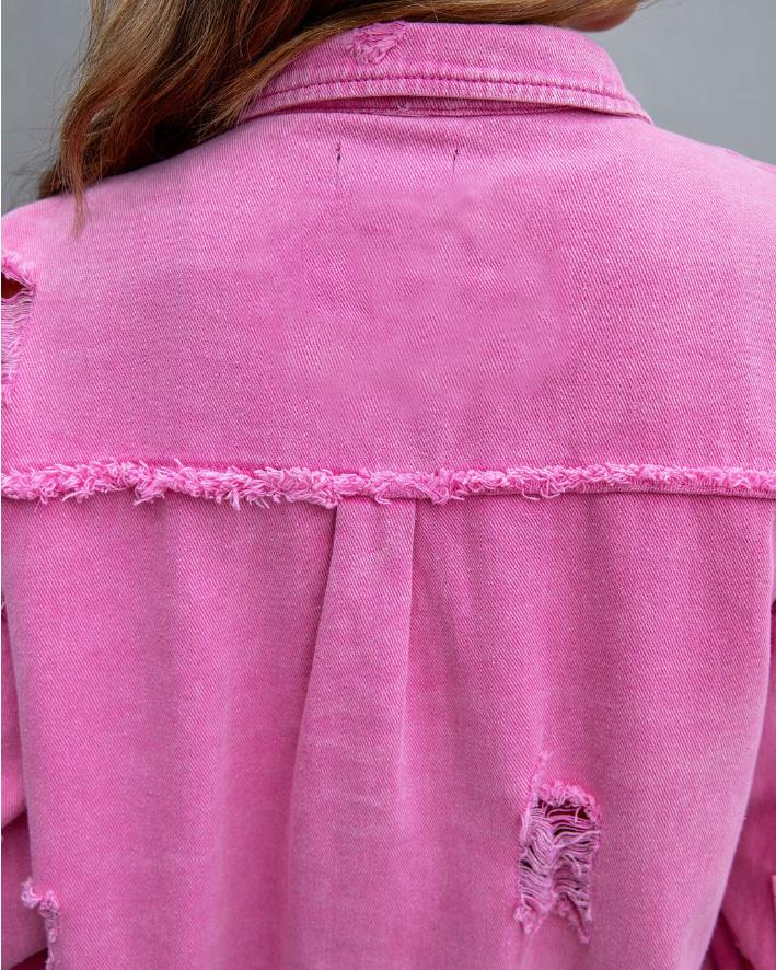 Chaqueta vaquera ligera deshilachada con botones para mujer-Women's  Frayed Lightweight Denim Jacket Button Down Ripped Distressed Jeans jacket
