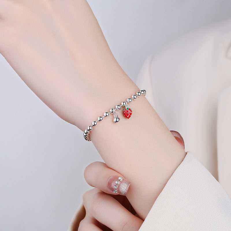 Sterling Silver S925 Small Strawberry Bell Silver Bead Parent-child Bracelet Female Transit Fashion DIY