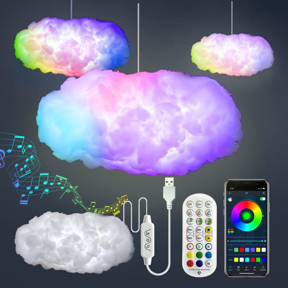 Luz de nube USB Control de aplicación Sincronización de música Luz ambiental 3D RGBIC-USB Cloud Light APP Control Music Synchronization 3D RGBIC Ambient Light