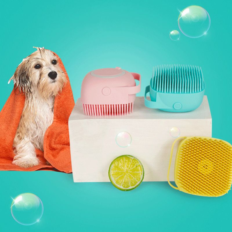 Peine dispensador de jabon suave de silicona para lavado de mascotas-Soft Silicone Bristles Bath Brush Comb Scrubber Shampoo Dispenser For Pet Grooming
