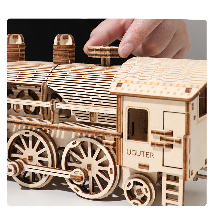 Rompecabezas tridimensional de tren de vapor de madera de bricolaje-DIY Wooden Steam Train Three-dimensional Puzzle