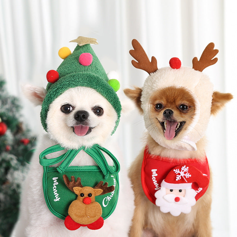 Perros y Gatos  Navidad Sombreros  Toalla Babero-Dog Cat Pet Christmas Hat Saliva Towel Bib