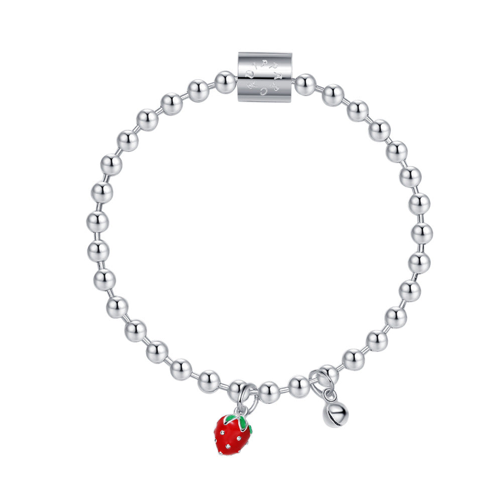 Sterling Silver S925 Small Strawberry Bell Silver Bead Parent-child Bracelet Female Transit Fashion DIY