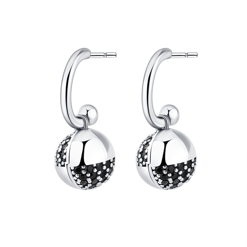 Pendientes de circonitas de diseño pequeño con bola de los deseos de plata de ley 925-925 Sterling Silver Wishing Ball Small Design Zircon Earrings