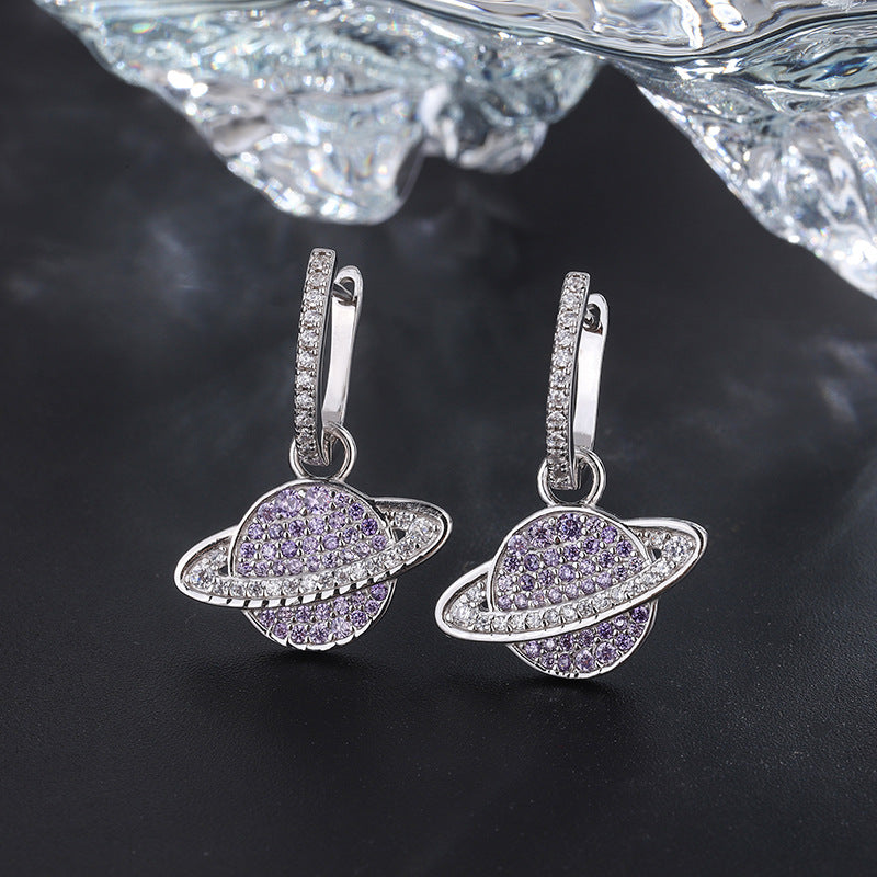 Pendientes de Plata de Ley 925-925 Sterling Silver Studded With Purple Zircon Star Earrings