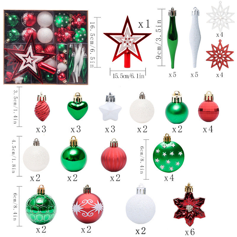 Caja de 58 globos para arbol de Navidad-Christmas Ball Set Gift Package Christmas Tree Hanging 58 pcs