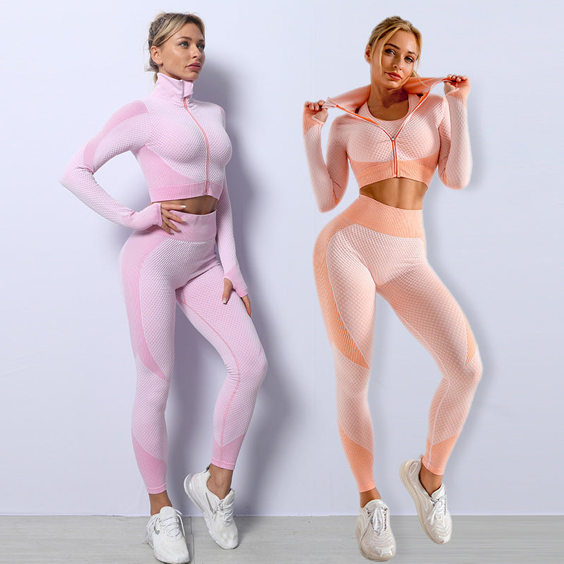 Conjunto de 3 piezas deportivo sin costuras para mujer-3PCS Yoga Set Seamless Sport Set Women Gym Clothing