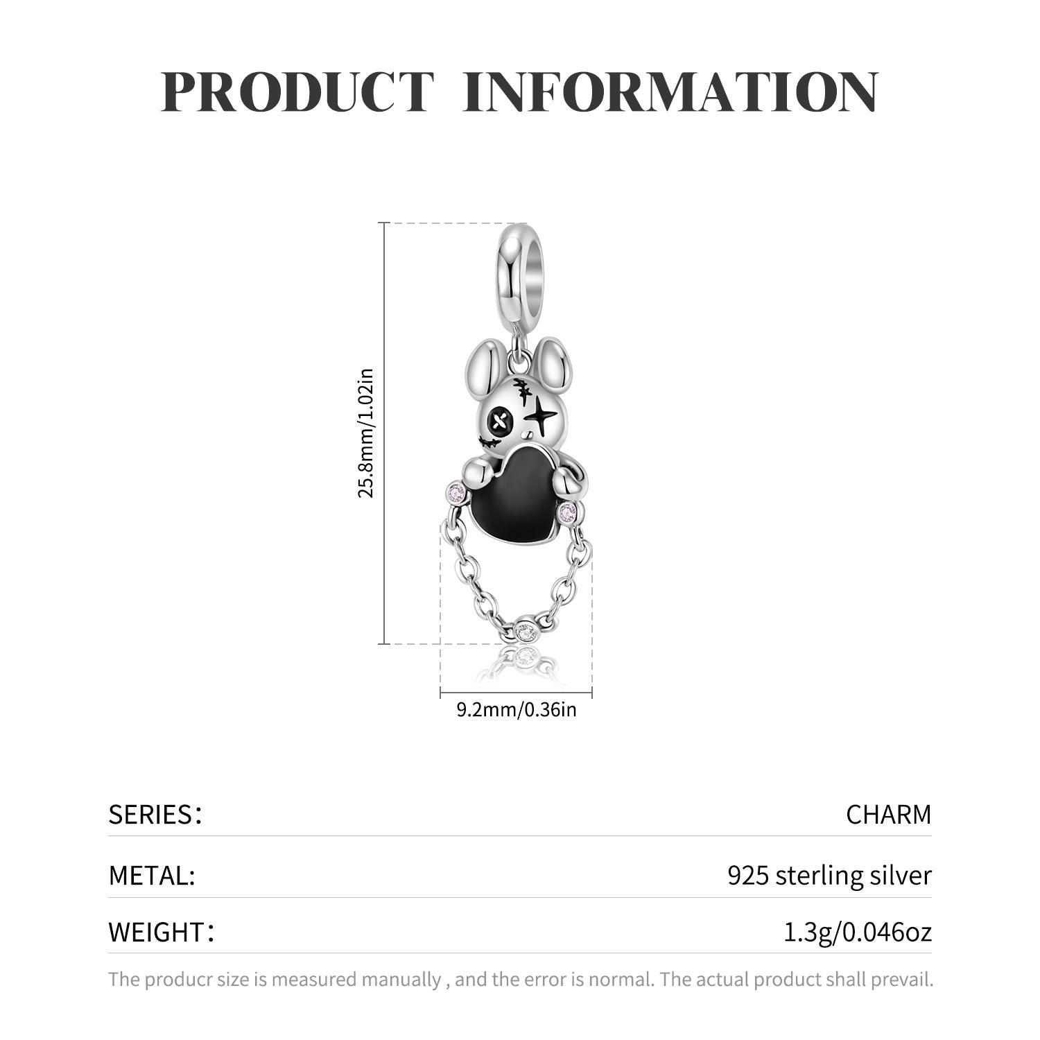 Cuenta de Plata de Ley 925-Charm Doll Bear Pendant Silver Accessories Bracelet Charm