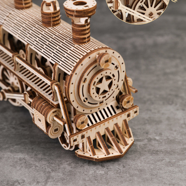 Rompecabezas tridimensional de tren de vapor de madera de bricolaje-DIY Wooden Steam Train Three-dimensional Puzzle