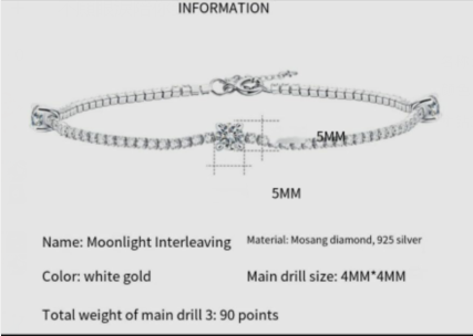 Silver Inlay Moissanite Round Bracelet