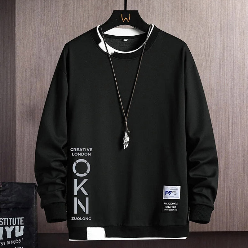 Mens Casual Sweatshirts Hoodie Fake Two Pieces Letter Print