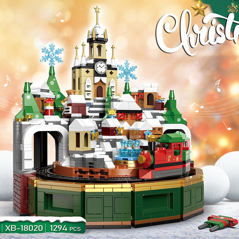 Caja de música con bloques de construcción de casa de jengibre de Papá Noel-Santa Claus Gingerbread House Building Block Music Box