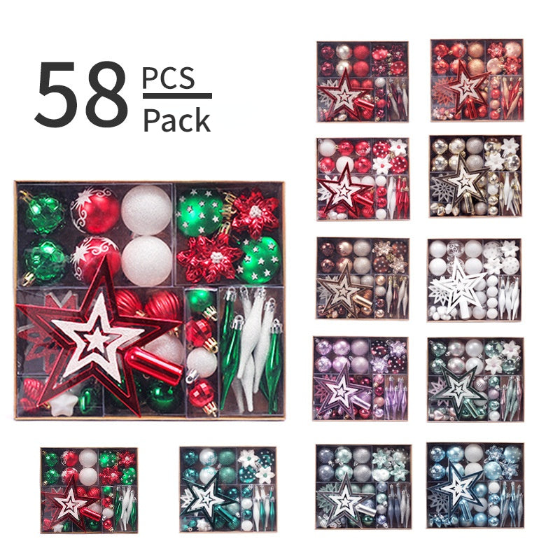 Caja de 58 globos para arbol de Navidad-Christmas Ball Set Gift Package Christmas Tree Hanging 58 pcs