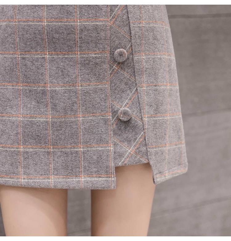 Falda corta de lana irregular para mujer-Plaid Skirt Women Irregular Woolen  Short Skirt