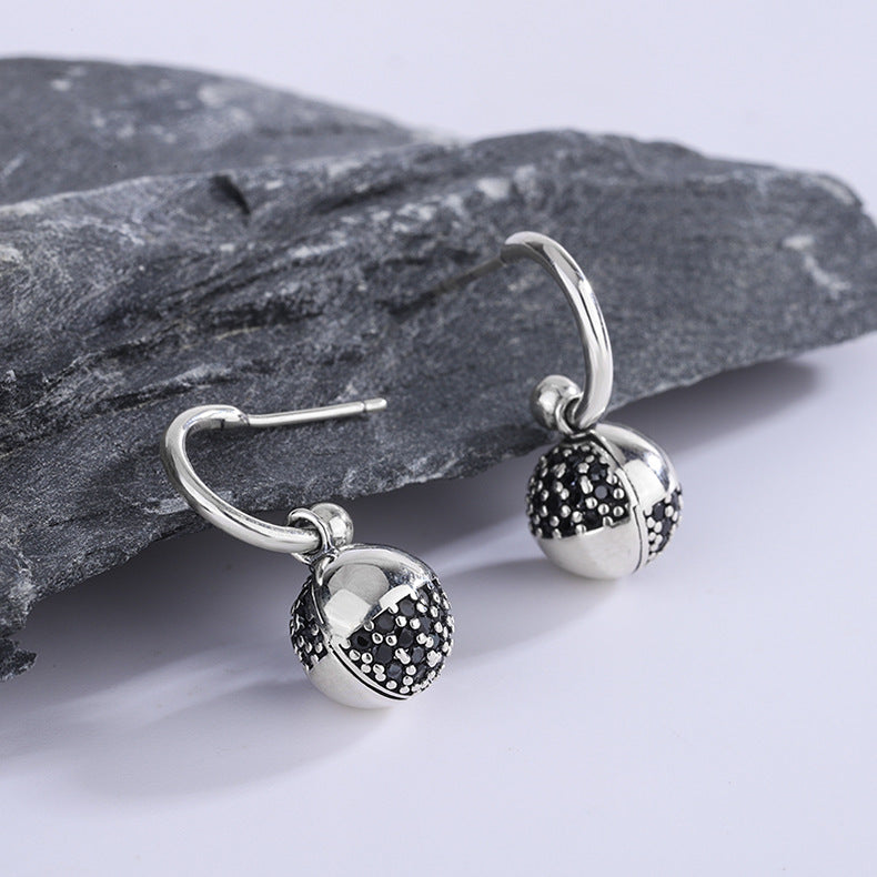 Pendientes de circonitas de diseño pequeño con bola de los deseos de plata de ley 925-925 Sterling Silver Wishing Ball Small Design Zircon Earrings