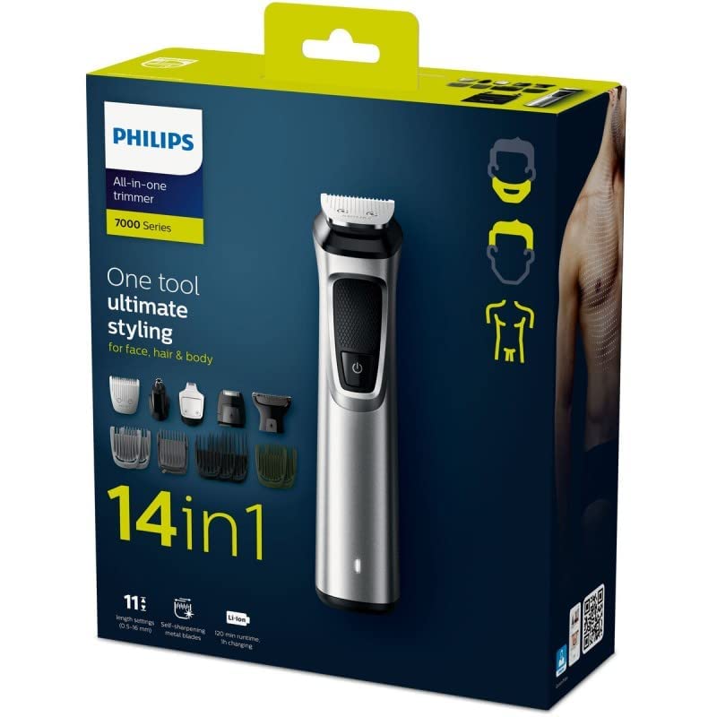 Philips Multigroom Serie 7000, Recortadora 14 en 1 para Barba, Pelo y Cuerpo con Tecnología DualCut