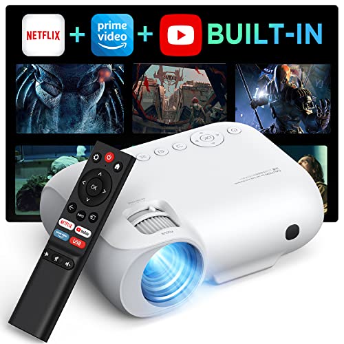 Proyector Portátil – 400 ANSI Lumen Bluetooth Proyector Integrado en Netflix/Prime Video/Youtube,  WiFi 4K Compatible con HDMI/USB