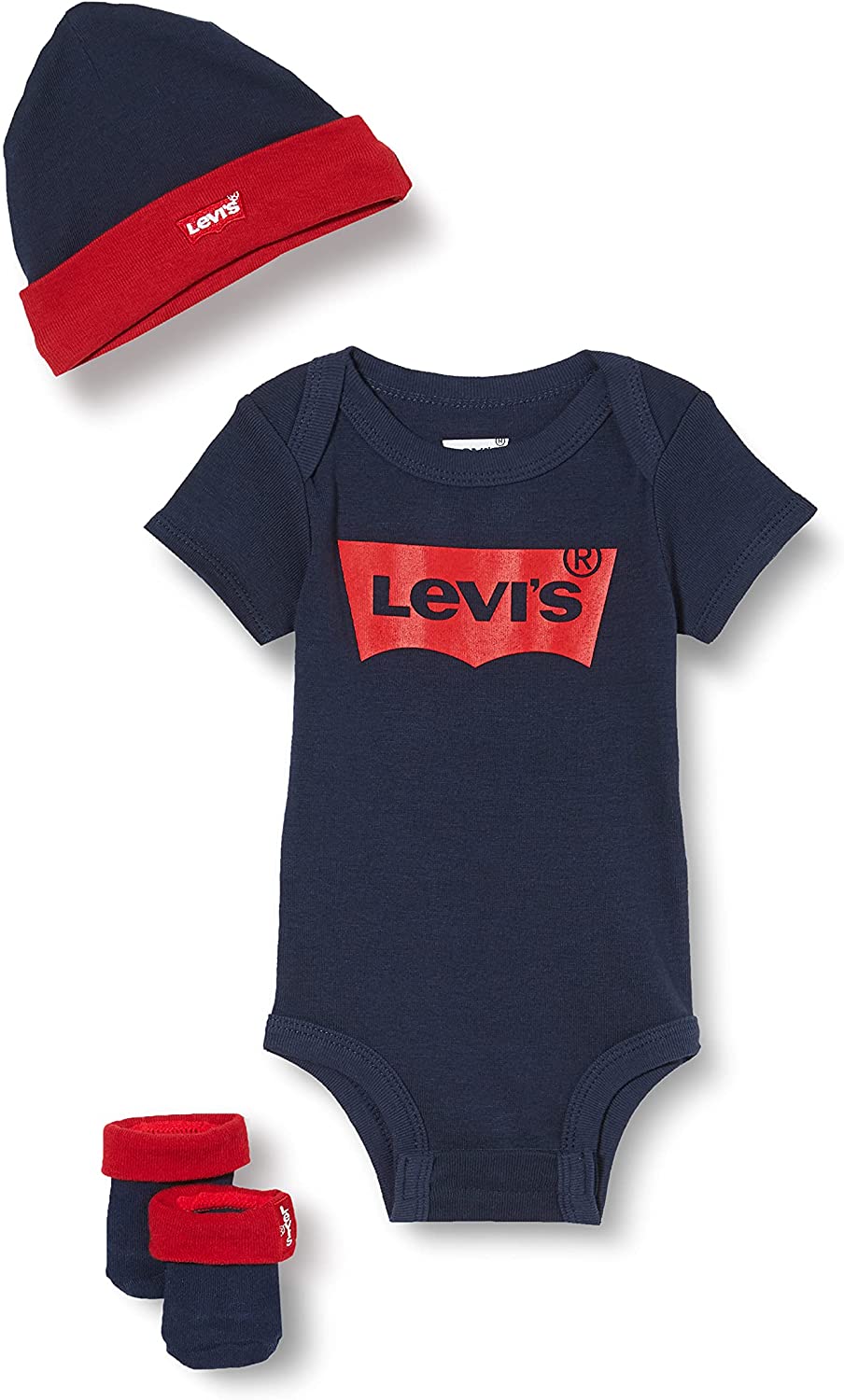 Levi'S Kids Classic Batwing Infant Hat Bodysuit Bootie Set 3Pc Bebé, Blanco, 0 6 meses